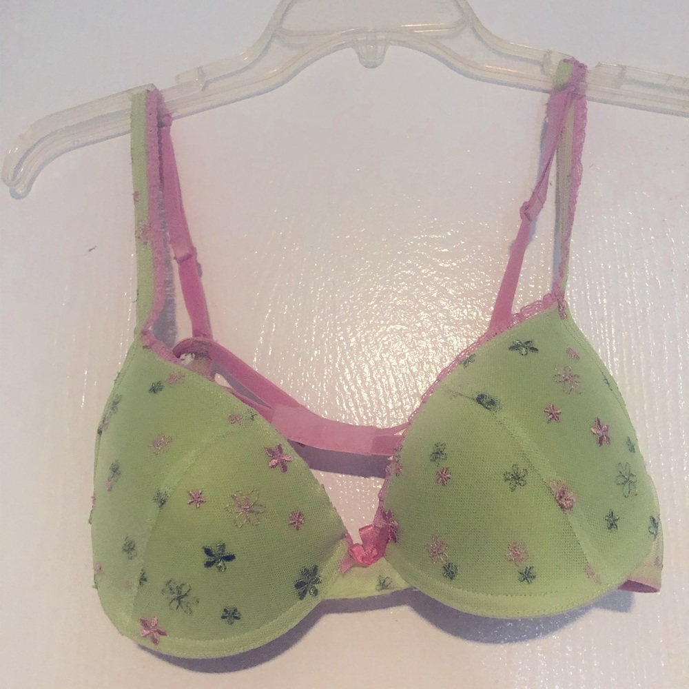 Bra so colorful is bright lime green with hot pink accents